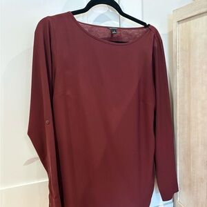 Ann Taylor Long Sleeve Boatneck Blouse - Burgundy